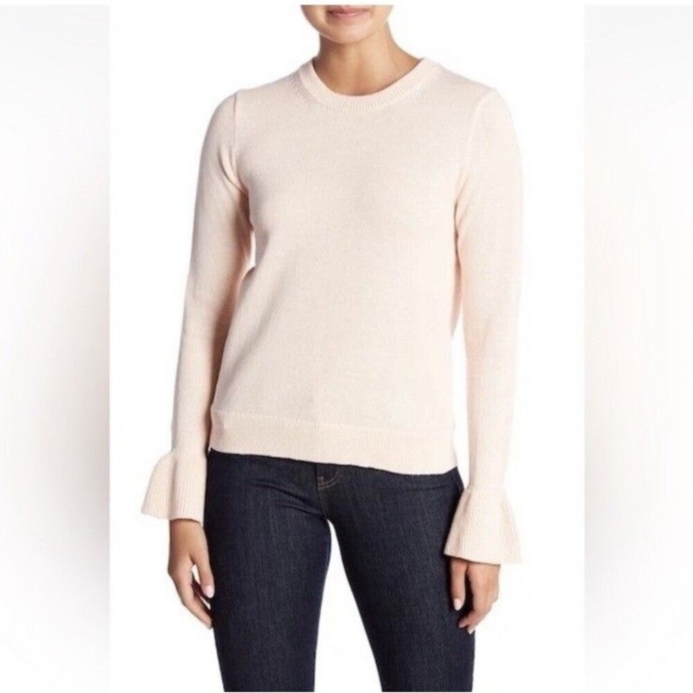 J Crew Sweater Womens S Pink Cotton Knit Ruffle Sleeve Pullover Boho Minimalist